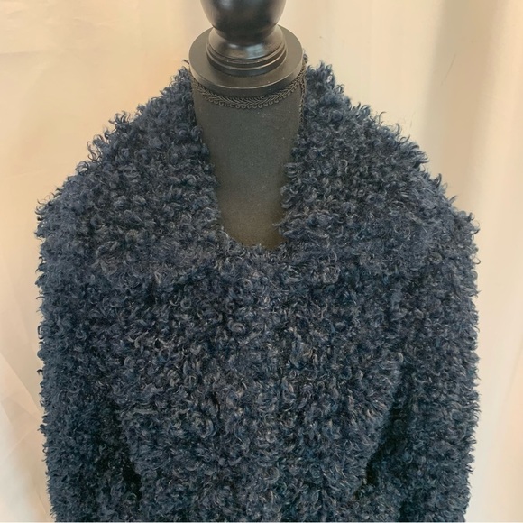 Zara navy blue faux shearling fur teddy jacket coat Sz S - Picture 7 of 13